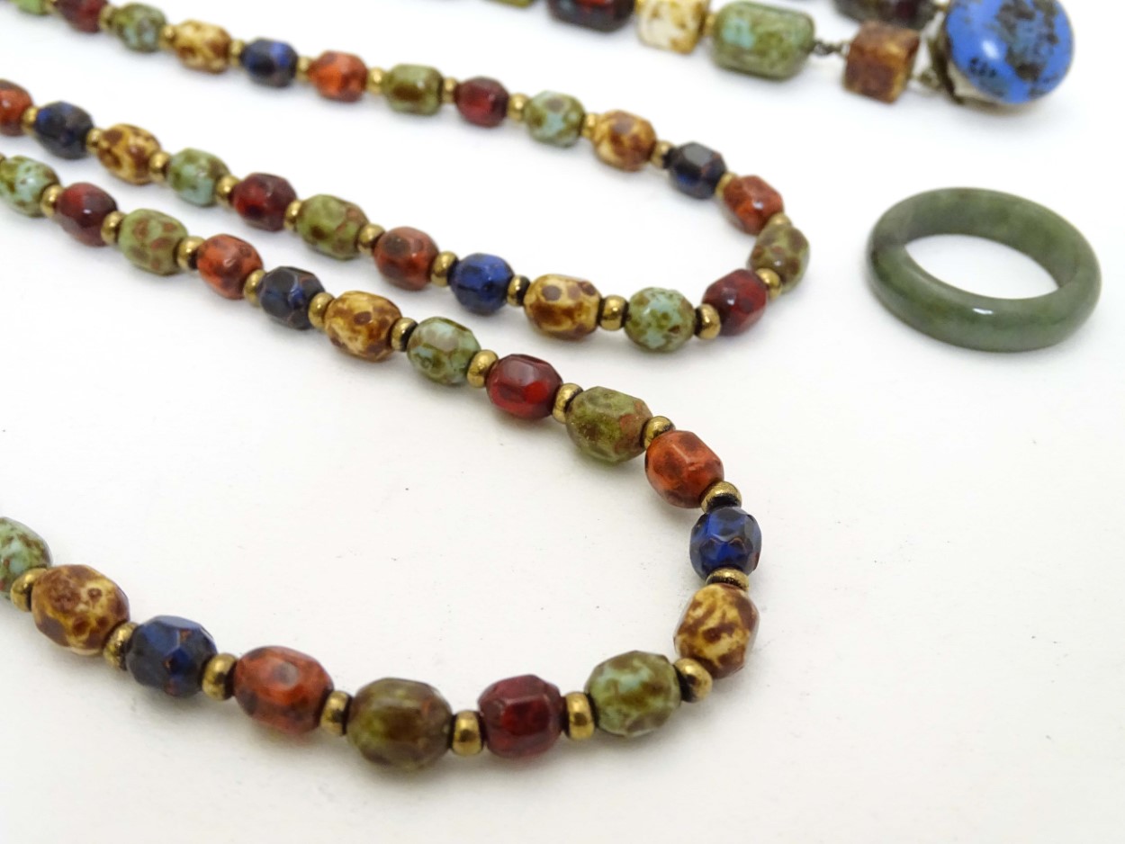 A jade hardstone ring together with 2 bead necklaces (3) CONDITION: Please Note - - Image 2 of 7