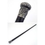 Hall Marked Silver Walking / Dress Cane: having an engraved pommel,