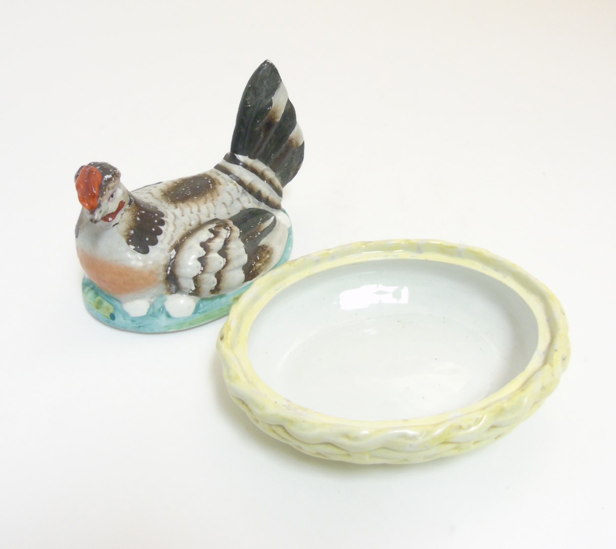 A 19thC Staffordshire hen on nest tureen with yellow basket, - Image 6 of 10