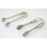 Small silver sugar tongs,