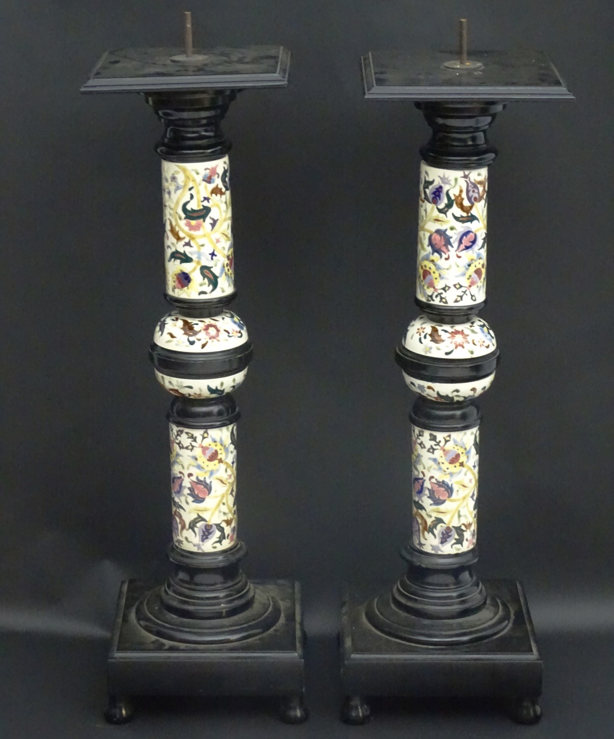 A pair of early 20thC columns/stands in the Zsolnay faience style, - Image 9 of 14