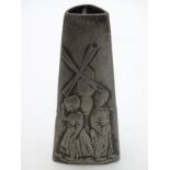 WMF : an old silver Tapering triangulet vase with Dutch relief decoration and marked ' B, ostrich ,