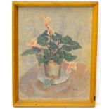 David Jackson of Burgess Hill, Sussex, XX, Watercolour ,painted by mouth, Cyclamen in a pot,