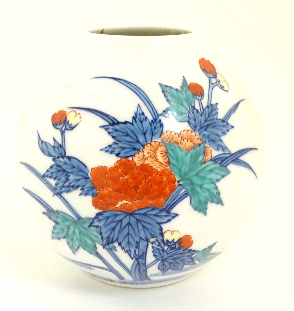 Oriental vase with floral decoration. Oriental mark to base.