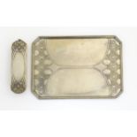 Arts and Crafts : a WMF plated dressing table tray with matching clothes brush ( brush bears marks