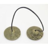 Tibetan meditation bells : a pair of bronze Tsingsha Buddhist Cymbal bells ,