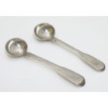 2 silver fiddle and thread pattern salt spoons hallmarked London 1809 /10 maker Richard Crossley &