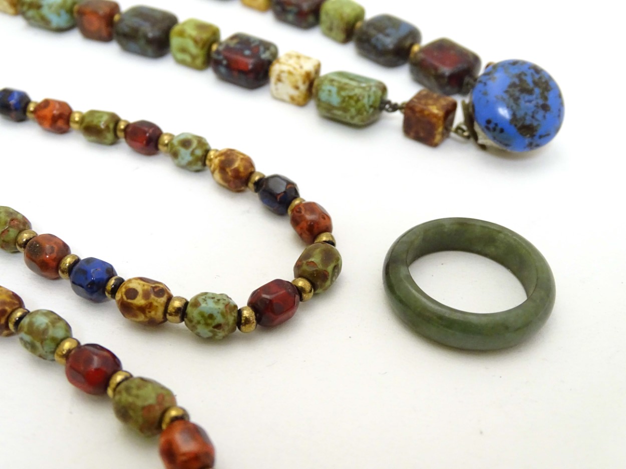 A jade hardstone ring together with 2 bead necklaces (3) CONDITION: Please Note - - Image 5 of 7