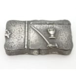 A white metal 2-sectional snuff / tobacco box with acanthus scroll decoration,
