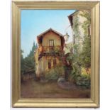 Horst Janssen (1929 - 1995), Oil on canvas, Village house in the Dolomites, N Italy,