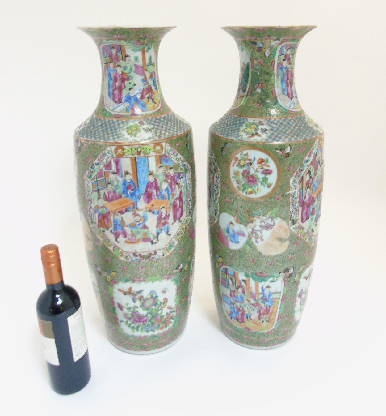 A pair of large Chinese Cantonese / Rose Medallion baluster vases, - Image 7 of 7