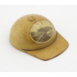 Mauchline ware : A novelty teen model of a jockey cap / riding hat decorated with image of