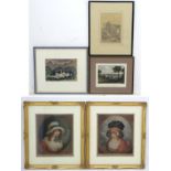 Five assorted pictures to include H T Greenhead after Geo Morland a pair of prints in colours