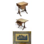Large Tunbridgeware : A Victorian stick ware decorated Walnut Games / Sewing table with rare image