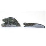 An oriental carved soapstone figure of a lizard / chameleon and another of a gecko lizard.