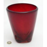 British Whitefriars : a red , bubble control ' Molar ' vase ,