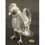 Glass : a clear glass whiskey Noggin / Chota peg ( whisky water jug ) with silver plate mounts in