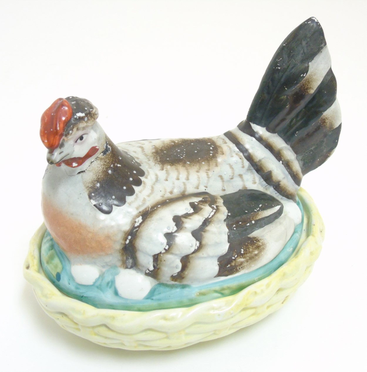 A 19thC Staffordshire hen on nest tureen with yellow basket, - Image 10 of 10