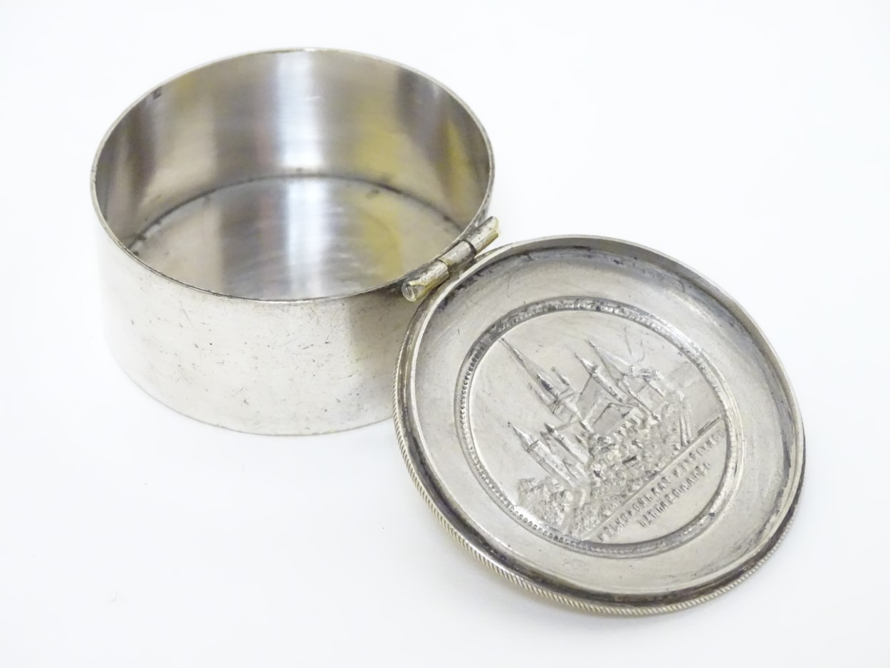 A silver plated lidded pot with image to top depicting Nidaros Cathedral Norway and titled ' - Image 4 of 5