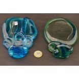 Mdina glass : two free form sculptures intypical colours , one labelled ,