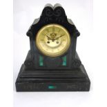 Mantel clock : a 19thC Slate cased mantel clock inlaid with malachite,