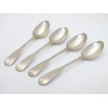 Four fiddle pattern teaspoons hallmarked Edinburgh 1820 maker 4 Newcastle maker CR 5 1/2" long