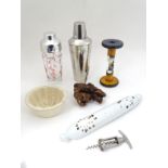 Kitchenalia : a quantity of interesting kitchenalia to include : old glass rolling pin.