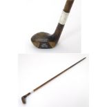 Irish Edwardian Sunday Walking Stick in the form of a golf club with inset lead pewter shamrock and