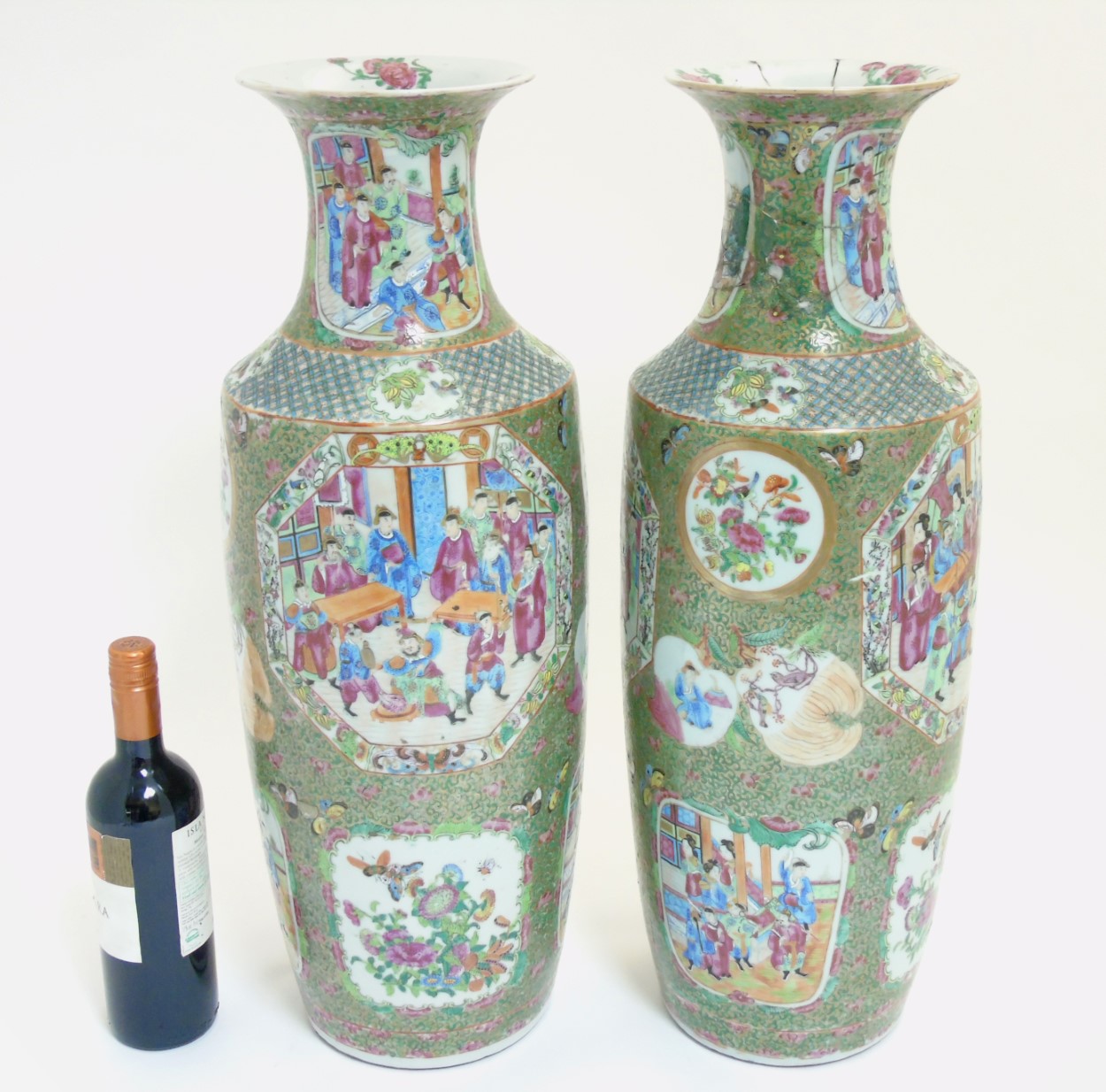 A pair of large Chinese Cantonese / Rose Medallion baluster vases, - Image 2 of 7