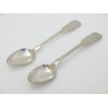 Two Scottish silver fiddle pattern teaspoons on hallmarked Glasgow 1821 maker JD the other Glasgow