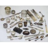 Assorted items to include various silver and silver plated wares including napkin rings close