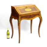 A late 19thC burr yew and kingwood ladies writing desk / bonheur du jour with inlaid pull down