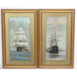 A pair of 19th C chromolithographs in period frames of battleships,