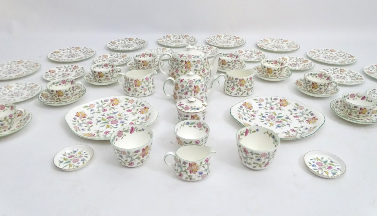 Minton Haddon Hall: A quantity of green rim Haddon Hall tea service pieces designs by John - Image 6 of 14