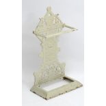 Victorian cast iron stick stand : an 1892 white painted Coalbrookdale type stick stand of 2 parts