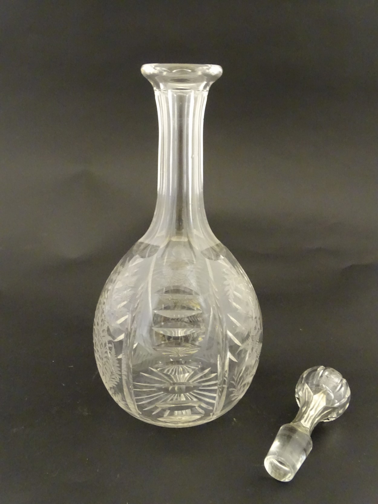 Victorian Glass : a Victorian ' Fernware ' decorated decanter with stopper having a star cut - Image 2 of 4