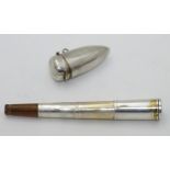 A Sterling silver small cheroot mouthpiece case opening to reveal a sterling silver telescopic