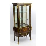 A 19thC French kingwood display cabinet / vitrine, with ormolou brass mounts and white marble top.