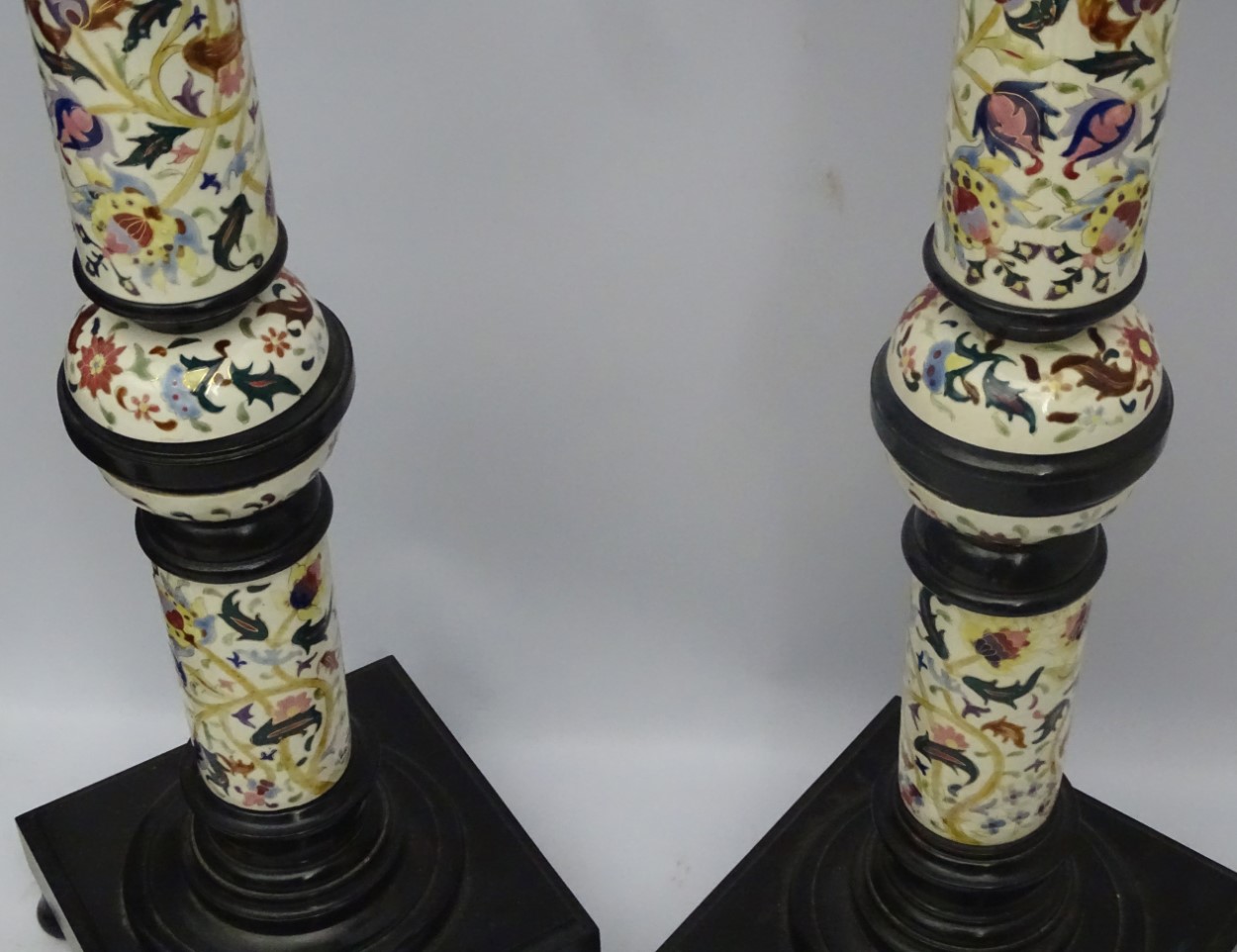 A pair of early 20thC columns/stands in the Zsolnay faience style, - Image 6 of 14