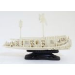Indian wedding barge: A late Victorian carved model of a wedding barge with lanterns figures etc.