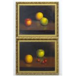 K. Cotton XX, Oil on canvas board, a pair, Still life of fruit, Signed lower right.
