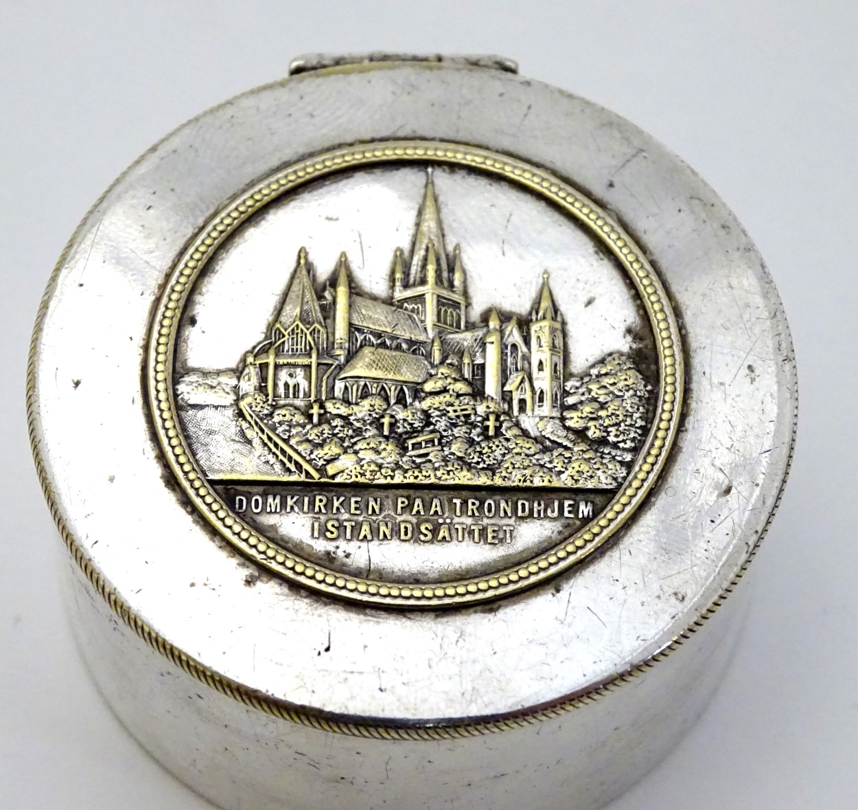 A silver plated lidded pot with image to top depicting Nidaros Cathedral Norway and titled ' - Image 5 of 5