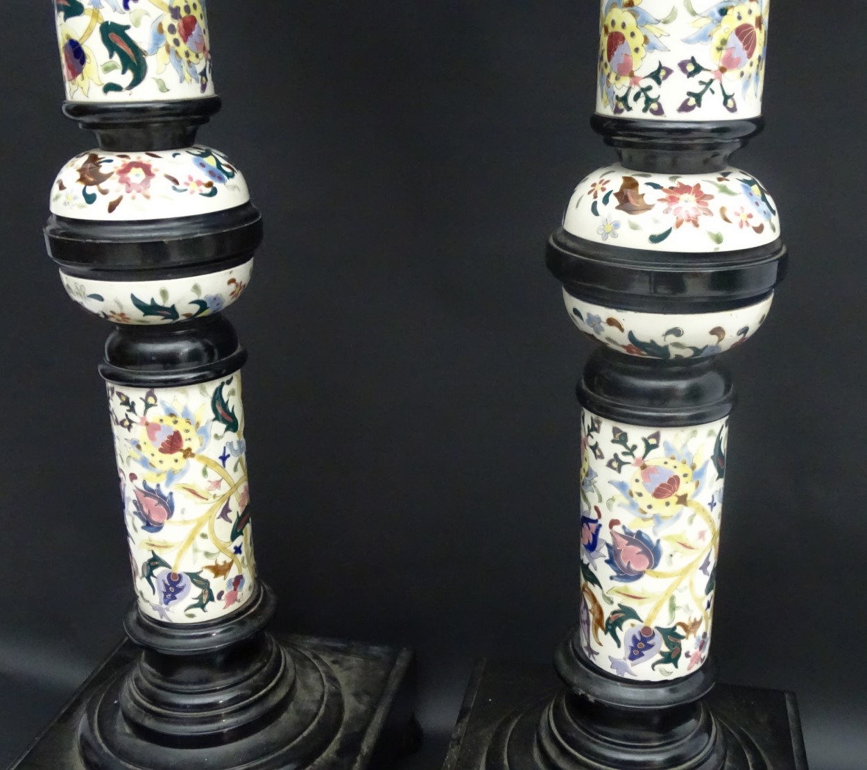 A pair of early 20thC columns/stands in the Zsolnay faience style, - Image 14 of 14