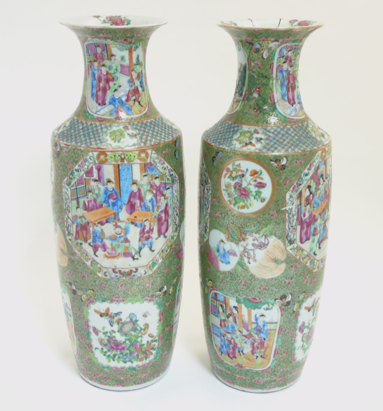 A pair of large Chinese Cantonese / Rose Medallion baluster vases,