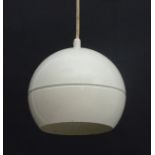 Vintage Retro : a Danish hanging pendant light of spherical form , with white over metal livery ,