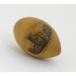 Mauchline ware : A Turned treen needlework thimble case of egg form,