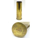 Militaria: An early 20thC brass 18pdr artillery shell,