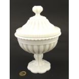 North Country Glass : a pedestal Bon- Bon dish and cover in opaque glass and moulded decoration ,