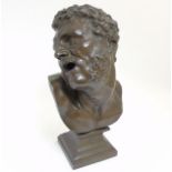 A Continental 19thC bronze bust on squared socle entitiled ' Allegorique ' depicting the head of a