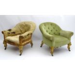 A pair of 19thC library chairs with bow back and shaped arms,